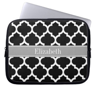 Zwart wit Marokkaans #5 Donkergrijze monogram Laptop Sleeve