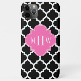 Zwart wit Marokkaans #5 Hot Pink #2 Naam Monogram iPhone 11 Pro Max Hoesje