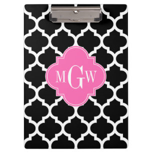 Zwart wit Marokkaans #5 Hot Pink #2 Naam Monogram Klembord