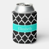 Zwart wit Marokkaans monogram #5 Brt Aqua Name Blikjeskoeler (Blikje Achterkant)