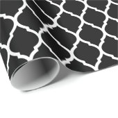 Zwart-wit Marokkaans Quatrefoil Cadeaupapier (Rol Hoek)
