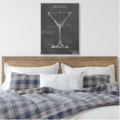 Zwart-wit Martini Glass Blueprint Canvas Afdruk (Insitu (Slaapkamer))