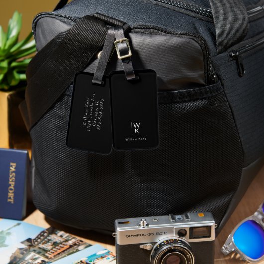 Zwart-wit MasculioneMonogram Initialen + Naam Bagagelabel (Voorkant /achterkant)