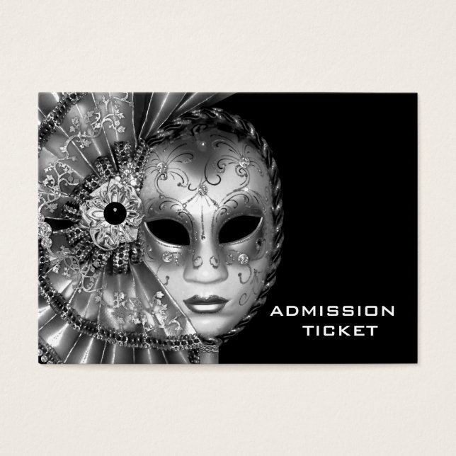 Zwart-wit Maskerade Feest Toegangstickets Visitekaartje (Voorkant)