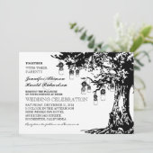 Zwart-wit Mason Jars Tree Uitnodiging voor de brui (Staand voorkant)