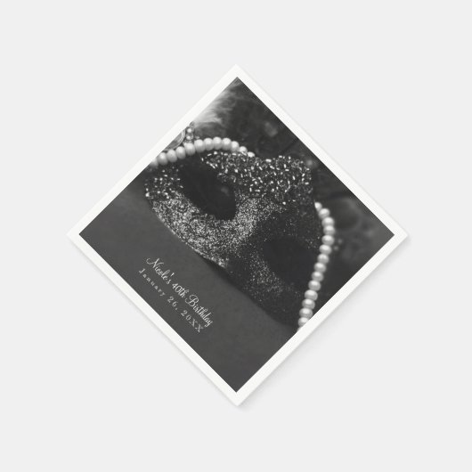 Zwart-wit Masquerade Masker & Parels Party Servetten (Hoek)
