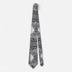 Zwart-wit Maximalist Paisley Bloementuin Stropdas