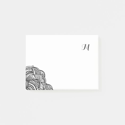 Zwart-Wit Medaillon Monogram Post-it® Notes (Voorkant)