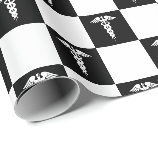 Zwart-wit medisch symbool Caduceus Cadeaupapier (Rol Hoek)