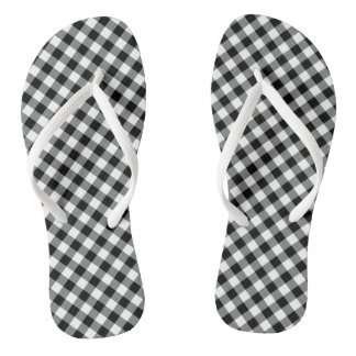 Zwart-wit Medium Diagonal Gingham-controles Teenslippers