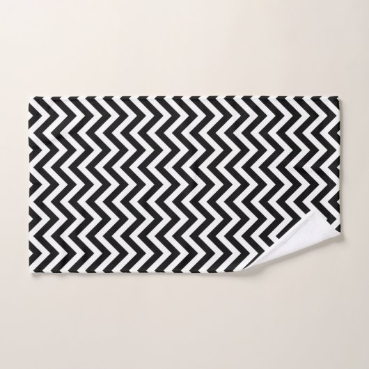 Zwart-wit Medium Horizontale Chevron Stripes Bad Handdoek (Handdoek)