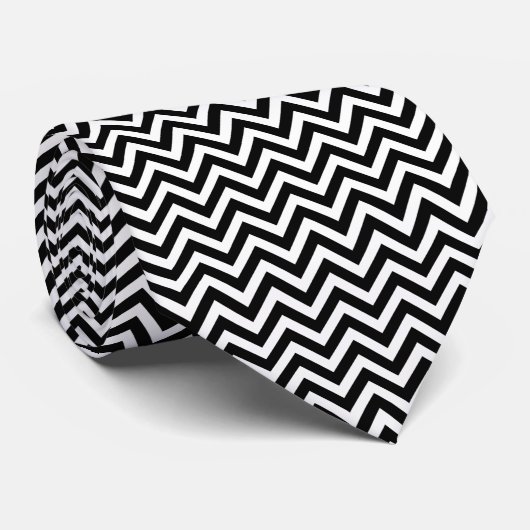Zwart-wit Medium Size Horizontale Chevron Stropdas (Opgerold)