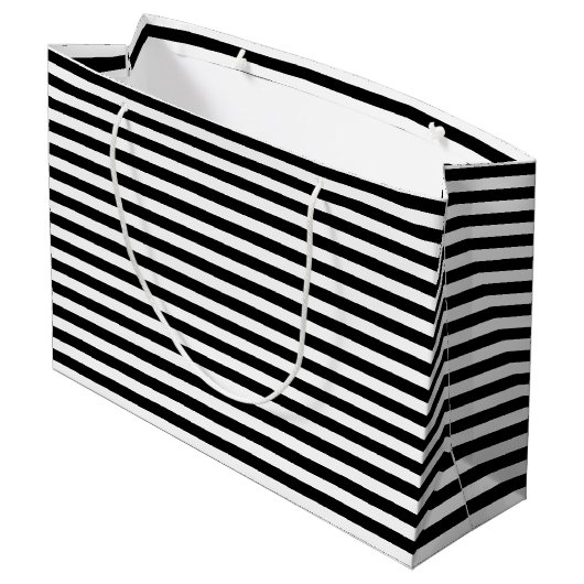 Zwart-wit Medium Size Horizontale Stripes Groot Cadeauzakje (Achterkant Gekanteld)
