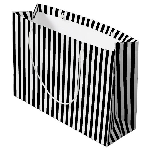 Zwart-wit Medium Size Verticale Stripes Groot Cadeauzakje (Achterkant Gekanteld)