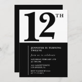 Zwart Wit Meisje 12e verjaardag uitnodiging Eenvou (Voorkant / Achterkant)