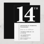 Zwart Wit Meisje 14e verjaardag uitnodiging Chic (Voorkant / Achterkant)