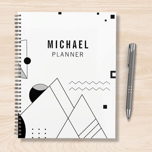Zwart-wit Memphis Gepersonaliseerde naam Planner