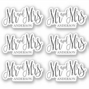 Zwart-wit meneer en mevrouw. Modern huwelijkslette Sticker