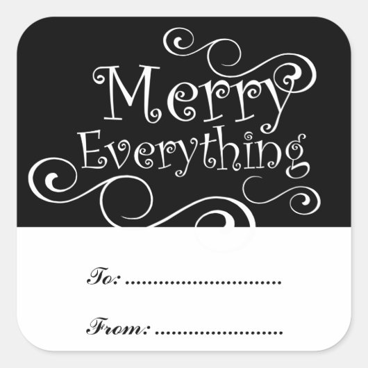Zwart Wit Merry Everything Swirls Cadeau Labels (Voorkant)