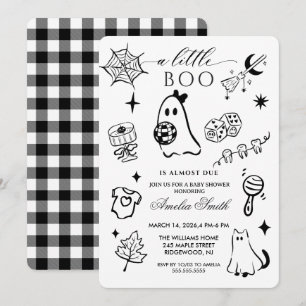 Zwart wit met de hand getekende Halloween Thema Ba Kaart