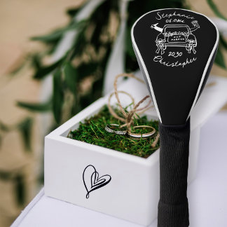 Zwart/Wit met de Hand Getekende Huwelijksauto Net  Golfheadcover