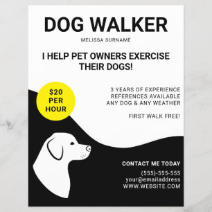 Zwart & Wit Met Geel Hond Design - Hondenuitlater Flyer