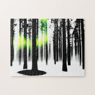 Zwart-wit met groene gloed van het bos legpuzzel