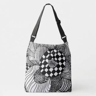 Zwart-wit met handtekening Zen Doodle Drawing Crossbody Tas
