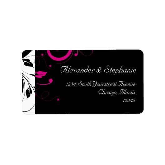 Zwart-wit met magenta Swirl-accessoire Etiket (Voorkant)