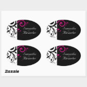 Zwart-wit met magenta Swirl-accessoire Ovale Sticker (Vel)