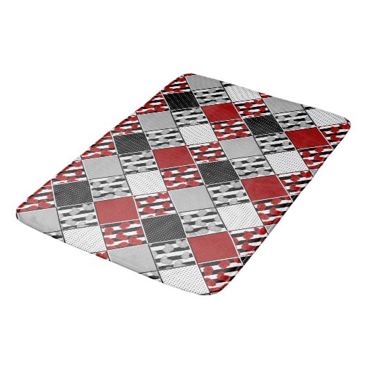Zwart wit met rode retro patchwork badmat (Gekanteld)