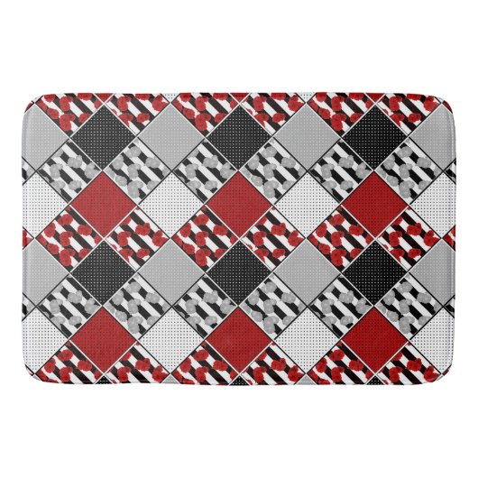 Zwart wit met rode retro patchwork badmat (Voorkant)