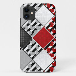 Zwart wit met rode retro patchwork iPhone 11 hoesje