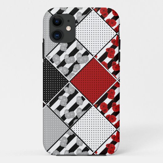Zwart wit met rode retro patchwork Case-Mate iPhone case (Achterkant)