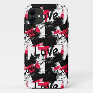 Zwart-wit met rode vlekken liefdespatroon iPhone 11 hoesje