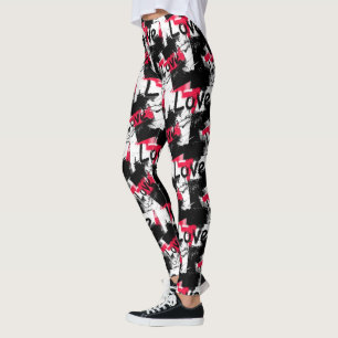 Zwart-wit met rode vlekken liefdespatroon leggings