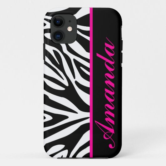 Zwart-wit met Roze Zebra Aangepaste naam Case-Mate iPhone Case (Achterkant)
