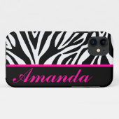 Zwart-wit met Roze Zebra Aangepaste naam Case-Mate iPhone Case (Achterkant (horizontaal))
