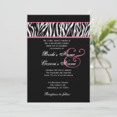 Zwart wit met roze Zebra-witpapier Kaart (Staand voorkant)