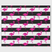 Zwart-wit met streping roze flamingo cadeaupapier (Vlak)