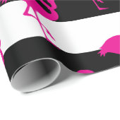Zwart-wit met streping roze flamingo cadeaupapier (Rol Hoek)