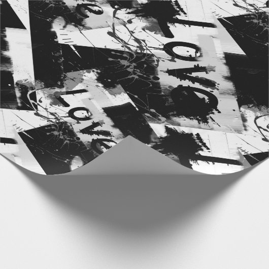 Zwart-wit met vlekken patroon van liefde cadeaupapier (Hoek)