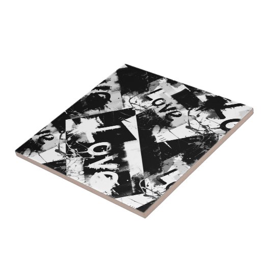 Zwart-wit met vlekken patroon van liefde tegeltje (Zijkant)