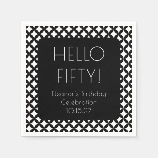 Zwart Wit Mid Century Mod 50e verjaardag Custom Servet (Voorkant)