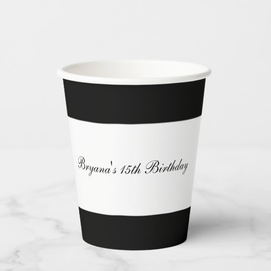 Zwart & Wit Minimaal Chic Elegant Verjaardagsfeest Papieren Bekers (Voorkant)