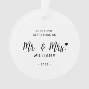 Zwart & Wit Minimaal Mr Mrs Eerste Kerst Foto Ornament