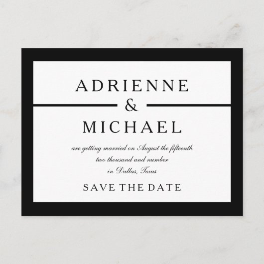 Zwart-wit Minimal Bewaar de datum Aankondigingskaart (Voorkant)