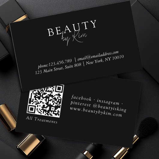 Zwart-wit Minimal Elegant, Salon QR-code Visitekaartje