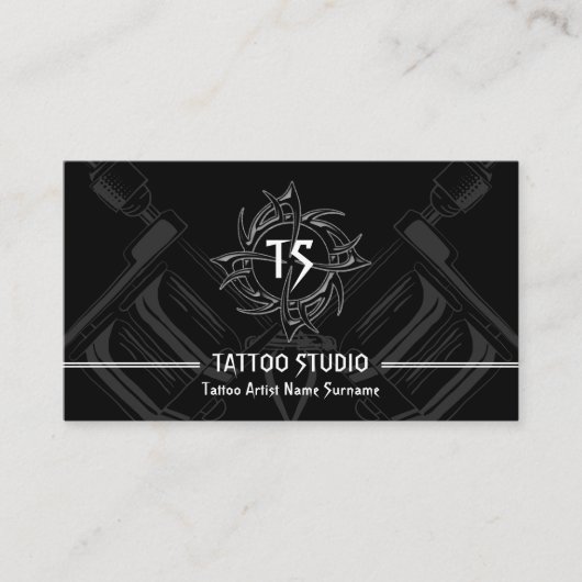 Zwart Wit Minimal Modern Tattoo Studio Visitekaartje (Voorkant)
