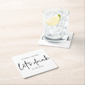 Zwart & Wit Minimal Script Bruidsdouche Onderzette Vierkante Kartonnen Onderzetter (Insitu)